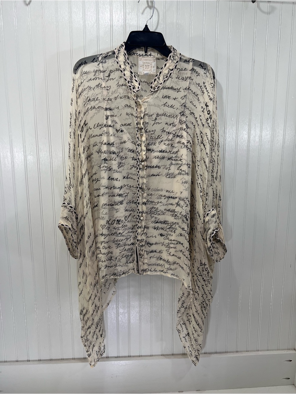 Johnny Was Jade Sincerely Yours Silk Blouse Script Cami XL